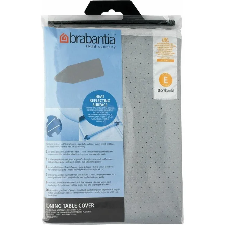 Brabantia Bügelbrett Bezug, Bügelbezug, Bügeltischbezug, Bügelbrettbezug, Baumwolle metallisiert & 2mm Schaumstoff, mit Kordelzug, Größe E, 135x49 cm, Silber, 317309