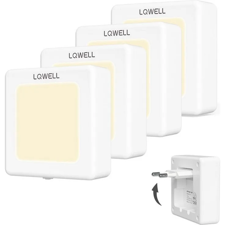 LQWELL LED Steckdosenleuchte Nachtlicht Steckdose Faltbar mit Dämmerungssensor, LED fest integriert, Nachtlampe Einstellbare Helligkeit, Automatisch Steckdosenlicht, Orientierungslicht Warmweiß, Bewegungsmelder, 1/2/3 Stück LED Nachtlicht Kinder
