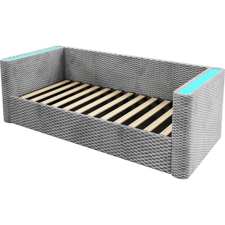 Schlafsofa mit Bettfunktion, Stauraum und LED-Beleuchtung 90x200 cm, Polsterbett, Jugendbett, Einzelbett, Samt – Bild 8