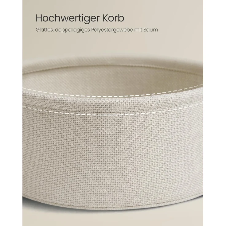 VASAGLE Beistelltisch rund, Kleiner Tisch, Couchtisch mit Steckdose, Wohnzimmertisch, Korb aus Stoff, Stauraum für Wohnzimmer Schlafzimmer, Nachttisch modern, naturbeige-cremeweiß LET228LL01 – Bild 6