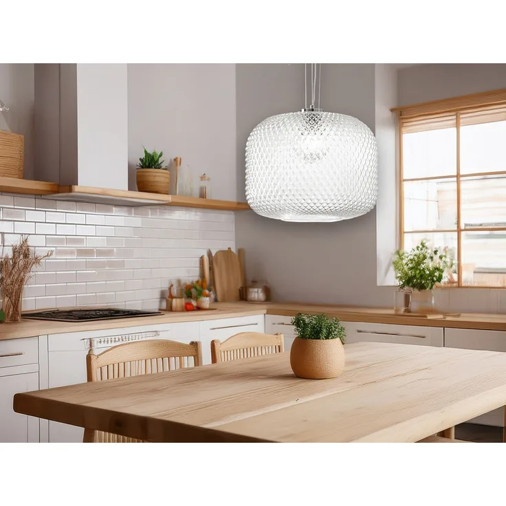 LED Pendelleuchte einflammig Kristall Glasschirm Klarglas, Ø 40cm