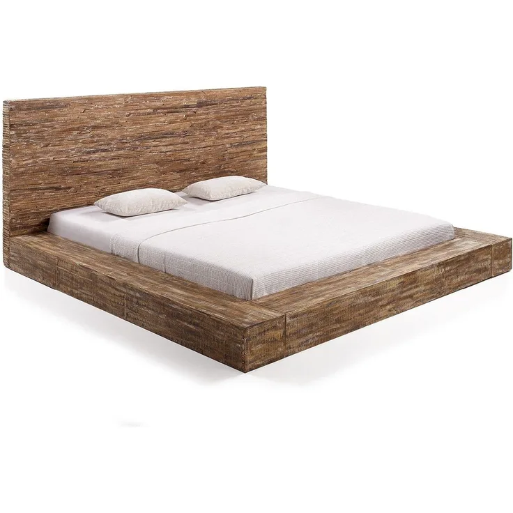 Rustikales Akazien-, Mango- & Pinienholz Holzbett Stripe 230x110x235cm für naturverbundenes Schlafzimmer
