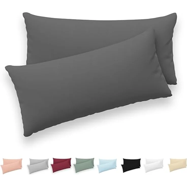 Twinzen® Kissenbezug 50x80 (2er-Set) - 100% Jersey Baumwolle 150 GSM Kissenbezüge - Anthrazit - Für Kissenbezüge 50x80 cm - Kissenhülle - Kissenbezug mit Reißverschluss - Oeko-Tex Zertifiziert – Bild 2