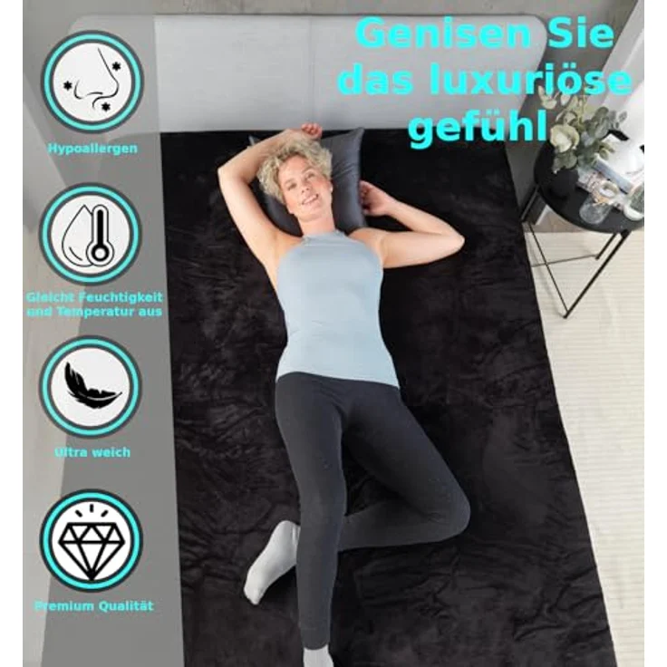 MALIKA® Premium warme Spannbettlaken Cashmere-Touch Bettlaken Jersey Fleece Spannbetttuch Laken, Farbe:Schwarz, Größe:2er Set 90-100x200 cm – Bild 4