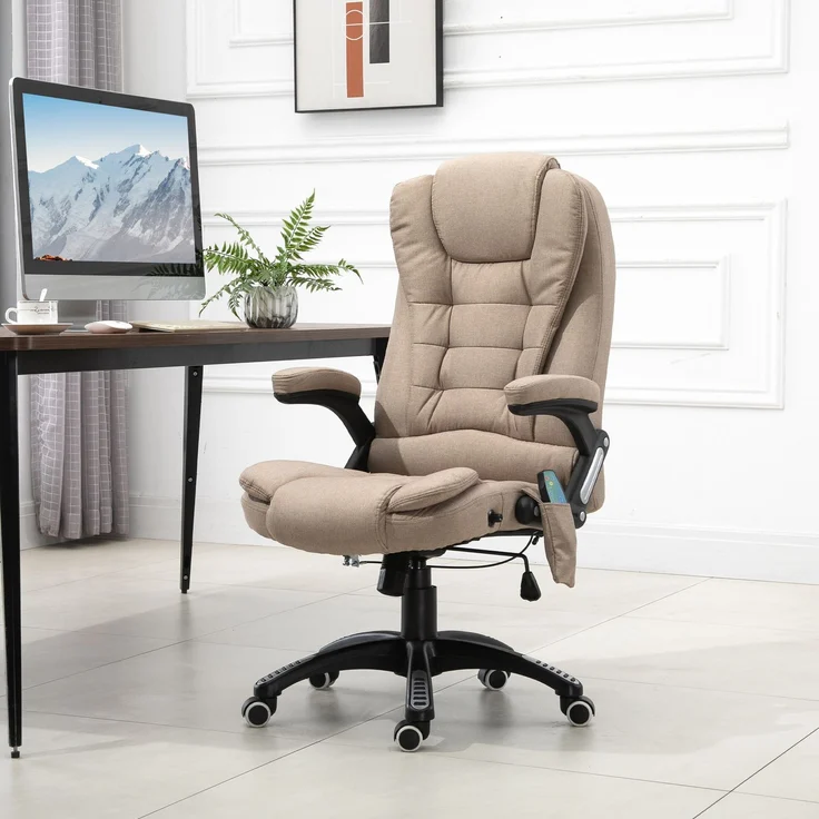 Massagesessel mit Wärmefunktion, Ergonomischer Schreibtischstuhl, höhenverstellbar, 68L x 72B x 110-120 cm, Braun--Braun--116x74x67cm--YOUDENOVA – Bild 4