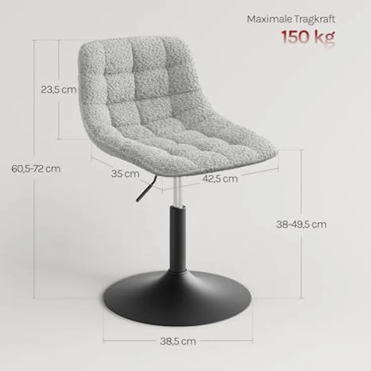 WOLTU Schminktisch Stuhl Hocker für Schminktisch, Schlafzimmer & Esszimmer - Höhenverstellbar, 360° Drehbar mit Rückenlehne, aus Bequemer Chenille, Grau – Bild 3