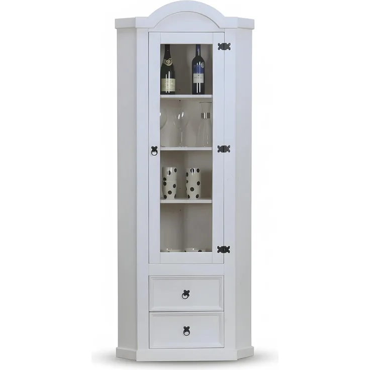 Eckschrank New Mexico Kiefer massiv weiss Mexiko Wohnzimmer Vitrine Schrank