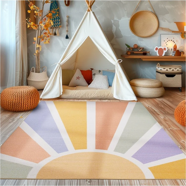 SIMPEX24 Teppich Sonnenstrahlen, Rechteckig, Höhe: 7 mm, Jungen-Mädchen Babyzimmer Teppich Kinderzimmer – Bild 1