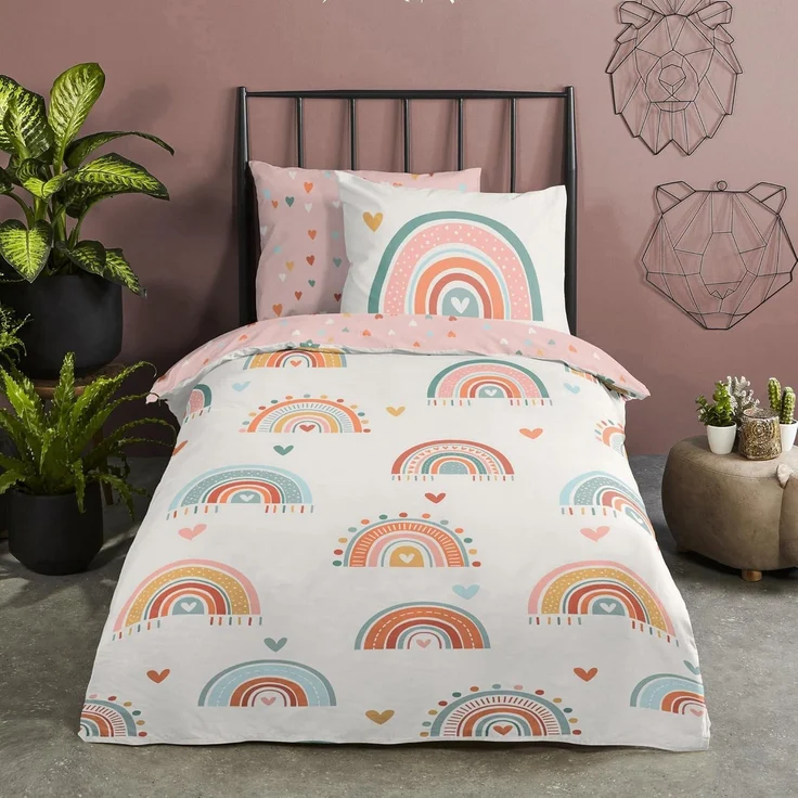 Good Morning Kinder Bettwäsche 135x200 Louie Indie Herzen Regenbogen 33032 – Bild 2