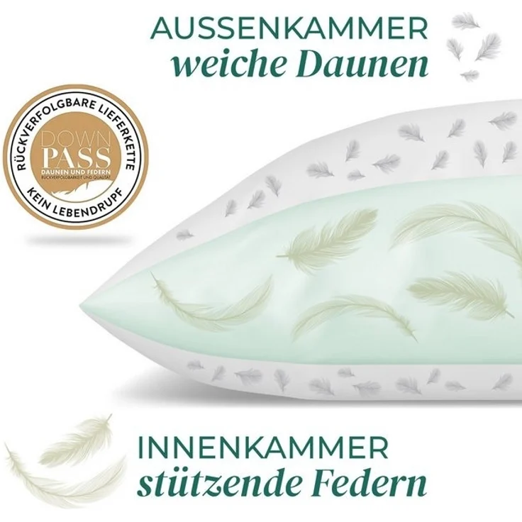 KNERST Daunenkissen 3 Kammer - Luxusqualität, Füllung: 90% Daunen, 10% Federn, Seitenschläfer, Bauchschläfer, Rückenschläfer, Hergestellt in Deutschland, für Allergiker geeignet – Bild 4