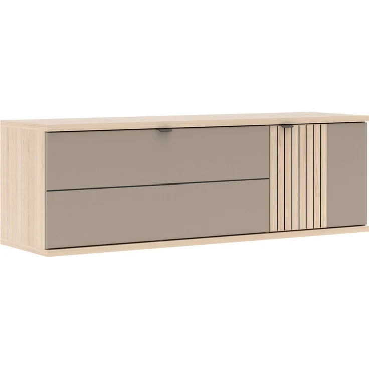 PISA Hänge-Schuhschrank mit 1 Holztür und 1 Klappe in Basalt matt mit Leistenoptik Riva Eiche – FSC-Zertifiziert – Modernes Schuhregal mit 3 Fachböden – 133 x 43 x 38 cm (B/H/T) – Bild 1