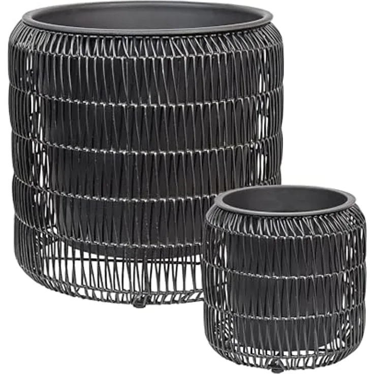 Set mit 2 Blumentöpfen BRODIEA PE Rattan 26 45 cm Schwarz