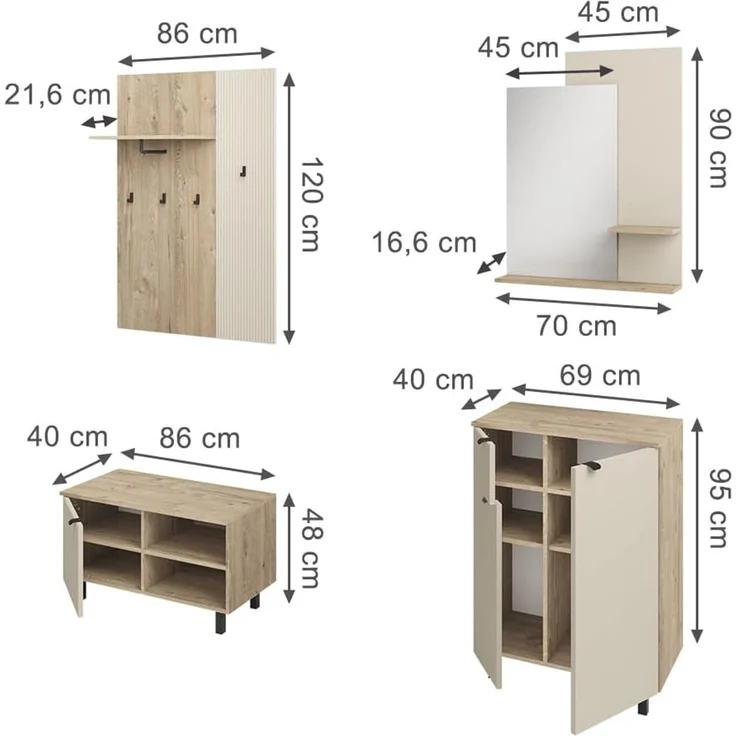 Garderobe Puerto Eiche/Cashmere 69x95 cm 4-er Set Vicco – Bild 2