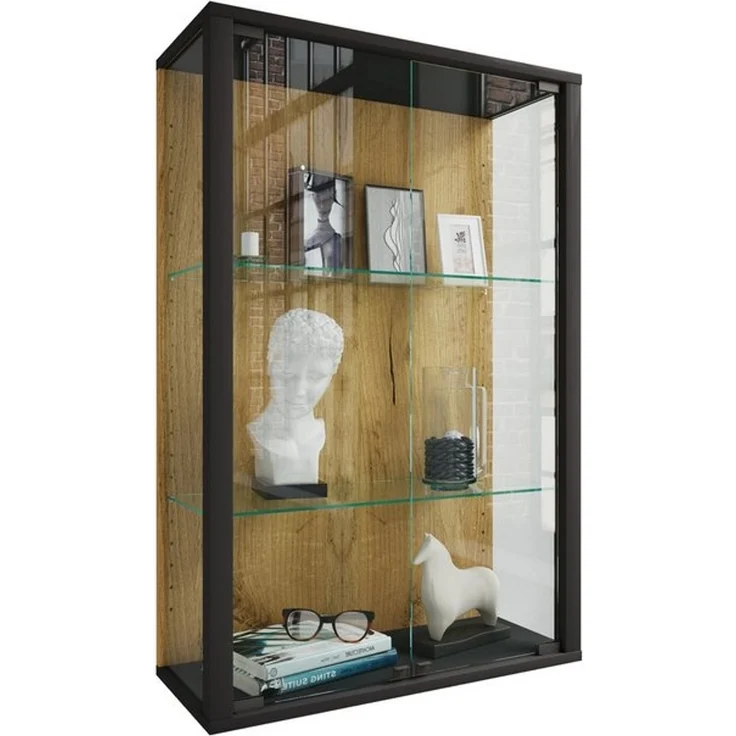 VCM Wandvitrine Udina 921805 Schwarz / Honig-Eiche H. 80 x B. 60 x T. 25 cm – Bild 4