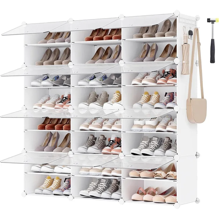 Songmics Schuhregal mit 12 Fächern, Schuhschrank, 30 x 40 x 30 cm pro Fach, schmal, mit Türen, Stahlrahmen, Kunststoff, für Flur, Schlafzimmer, Eingangsbereich, weiß