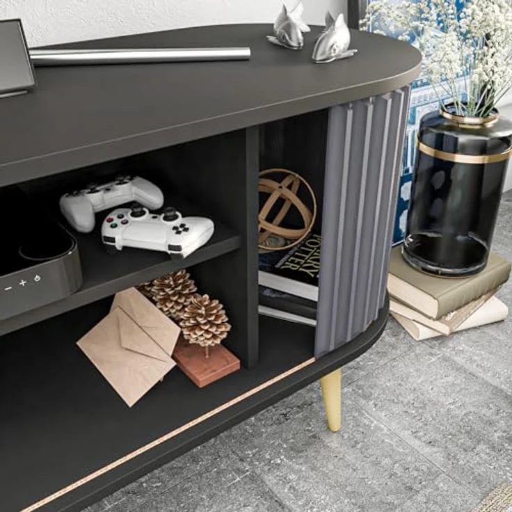Hanah Home Stylish TV Stand, Black & Anthracite, 140 x 43 x 64 cm | 100% Melamine Coated Particle Board, 18 mm Thick | Modern Design for Living Room – Bild 8