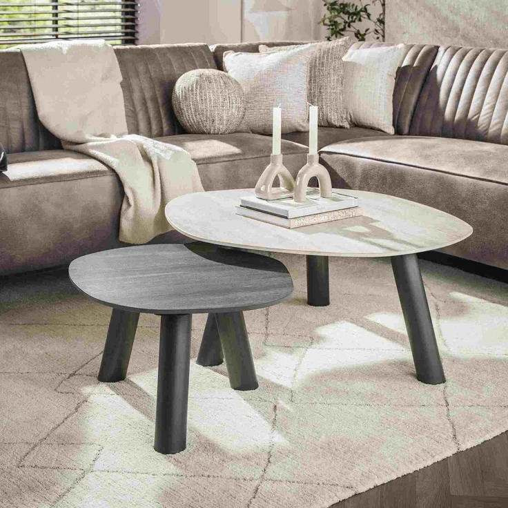 Wint Couchtisch-Set – Keramik, Edelstahl – Hellgrau & Dunkelgrau, Log – Bild 2