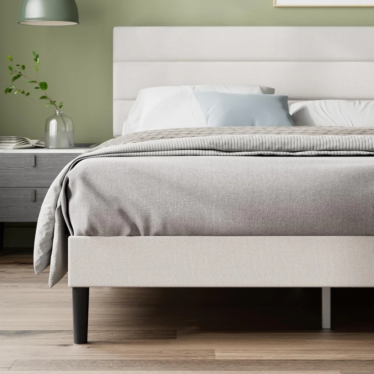 Zinus Piper Bett 180x200 cm - Höhe 30 cm - Gepolstertes Bettgestell mit Kopfteil - Lattenrost aus Holz - Kein Boxspring erforderlich – Creme – Bild 8