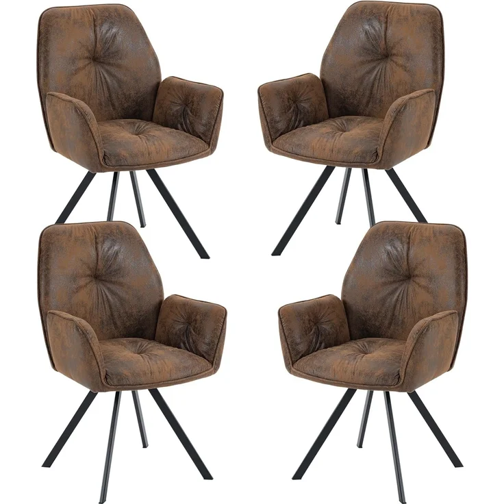 MEUBLE COSY Esszimmerstühle Drehbar 4er Set Küchenstuhl Polsterstuhl Drehstuhl mit Armlehne Sessel aus Wildleder Metallbeine, Sitzbreite 49 cm, für Esszimmer Wohnzimmer, Arbeitszimmer, Braun – Bild 1