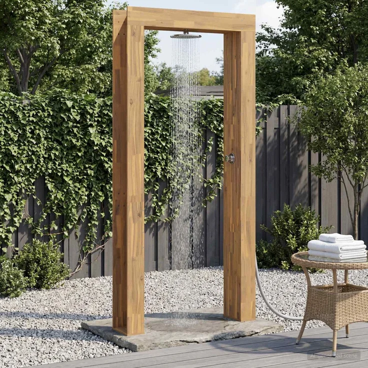 vidaXL Gartendusche 226 cm Massives Akazienholz und Edelstahl Weiß 903113 – Bild 1