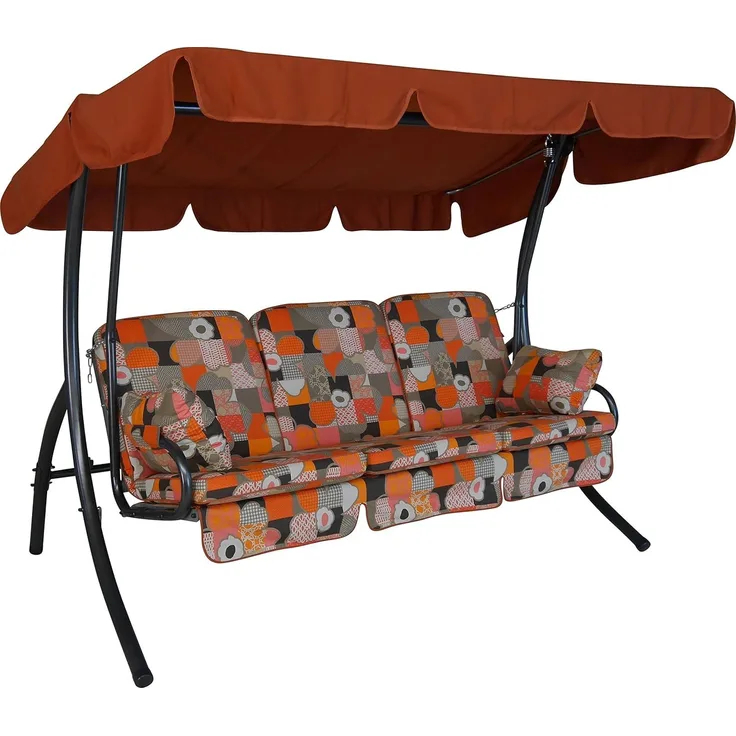 Angerer Freizeitmöbel GmbH Hollywoodschaukel Comfort - Gartenschaukel Made in Germany - Schaukel zum Sitzen, Liegen und Entspannen - mit Bett-Funktion - einfache Montage (Orange-Beige Gemustert)