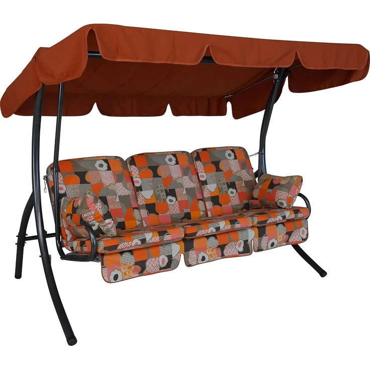 Angerer Freizeitmöbel GmbH Hollywoodschaukel Comfort - Gartenschaukel Made in Germany - Schaukel zum Sitzen, Liegen und Entspannen - mit Bett-Funktion - einfache Montage (Orange-Beige Gemustert)