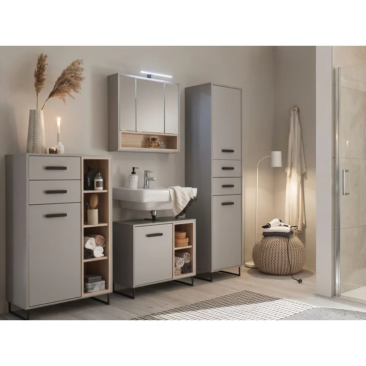 moebel-dich-auf Badmöbel-Set TOURS, (Set 1, Hochschrank, Spiegelschrank, Waschbeckenunterschrank, Highboard)