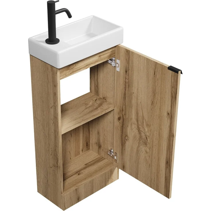 Badplaats Gäste-WC Waschtisch Set Orion 40 x 22 cm Eiche - Badmöbel Set mit Waschbecken und Stehende Unterschrank, mit Soft-Close – Bild 3