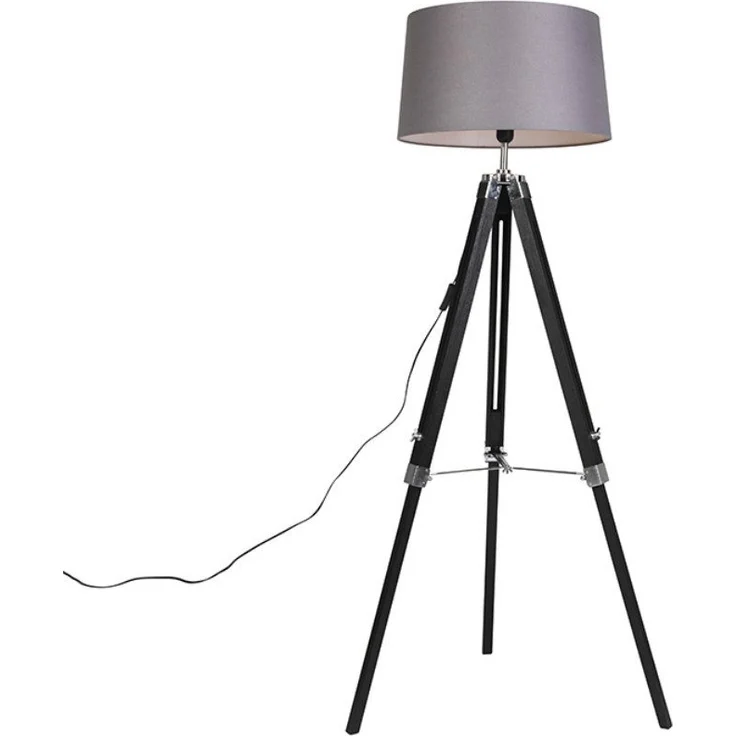 Qazqa Stehlampe Tripod, ohne Leuchtmittel, E27, Weiß, Industrie, Holz, 1-flammig – Bild 5