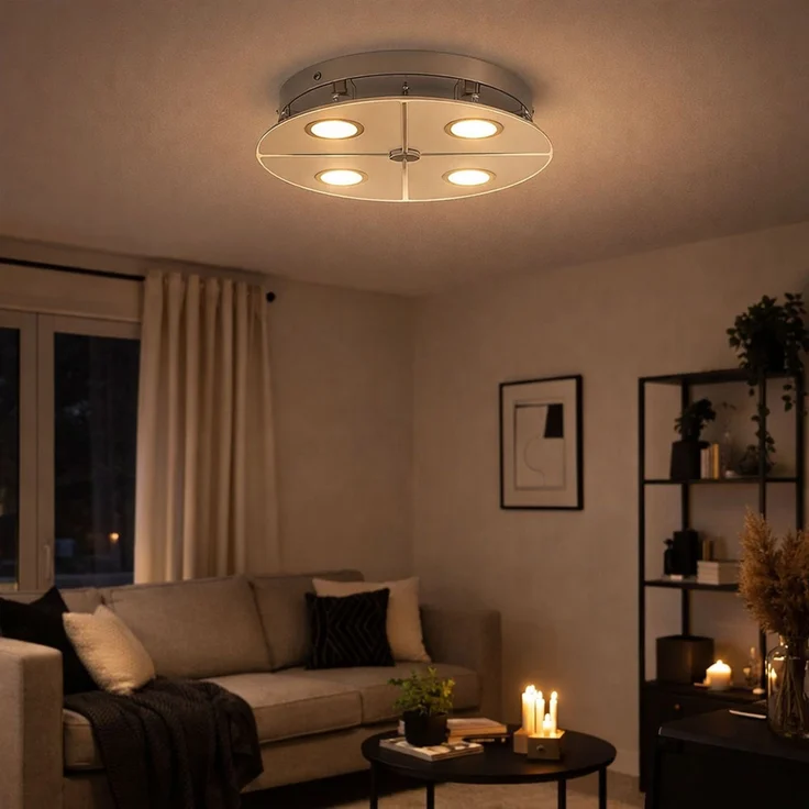 LED Deckenleuchte, Chrom, Glas satiniert, D 30 cm – Bild 7