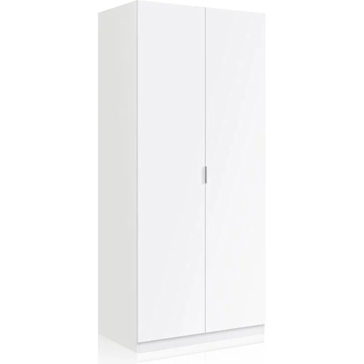 Habitdesign, Kleiderschrank – 2-türiger Schlafzimmerschrank in Mattweiß, platzsparend mit viel Stauraum, Maße: 81 x 180 x 52 cm (B x H x T), Modell Low Cost – Bild 5