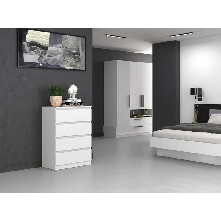 Home Collective Kommode weiß Schubladen, Schlafzimmer Flur kleiner Nachttisch, Schrank, Sideboard, Highboard, Breite 70 cm Höhe 97cm mit vier Schubladen – Bild 2