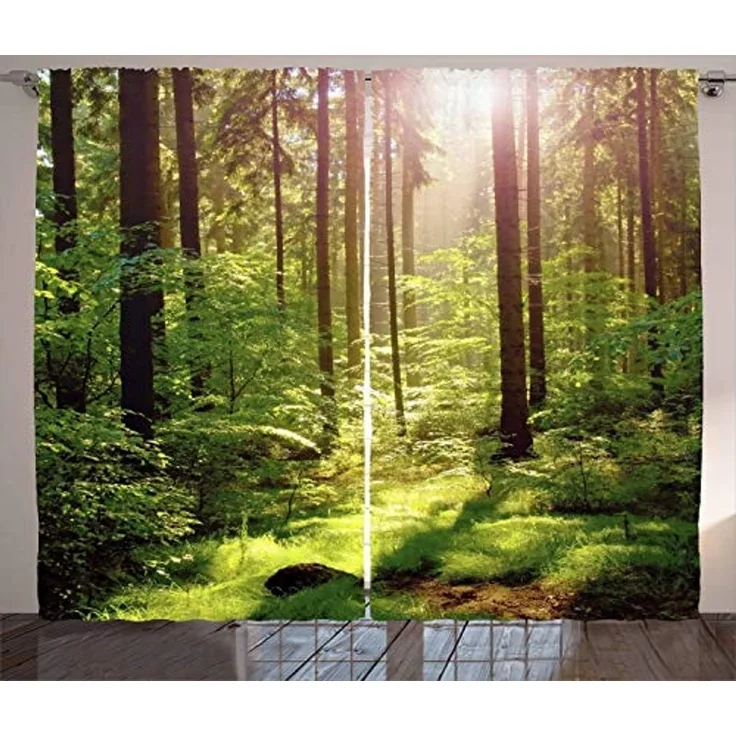 Abakuhaus Gardine Schlafzimmer Kräuselband Vorhang mit Schlaufen und Haken, Wald Sunset Moss Woods Bäume