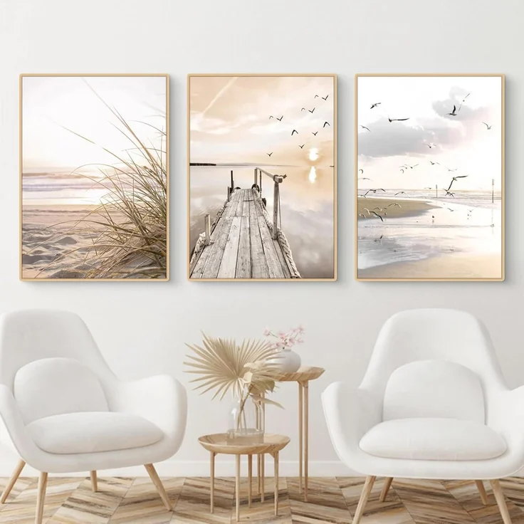 Poster Set 3teilig Küstenstrand Seevogel Pampasgras Boho B 40x50cm – Bild 4