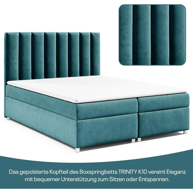 Best for Home Boxspringbett mit Bettkasten Trinity K-10 Bonellfederkern inkl. 7 cm Topper (Bonell-Matratze, gepolstertes Kopfteil, Doppelbett versch. Größen, 140x200 160x200 180x200 200x200 cm), Handwerksqualität, TOP Preis-Leistungs-Verhältnis – Bild 3