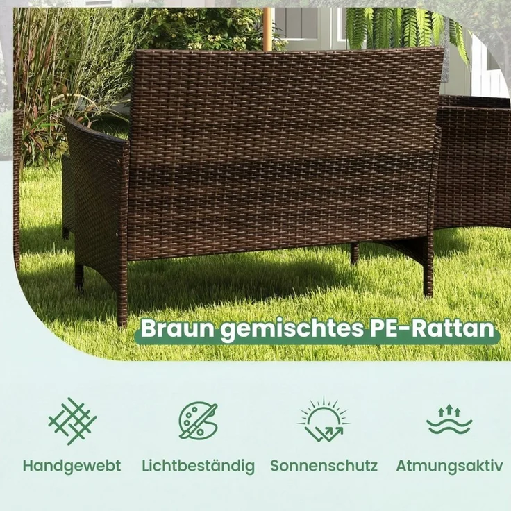 KOMFOTTEU Balkonset, Gartenmöbel Set mit 2-Sitzer Sofa, Tisch & 2 Stühlen – Bild 2