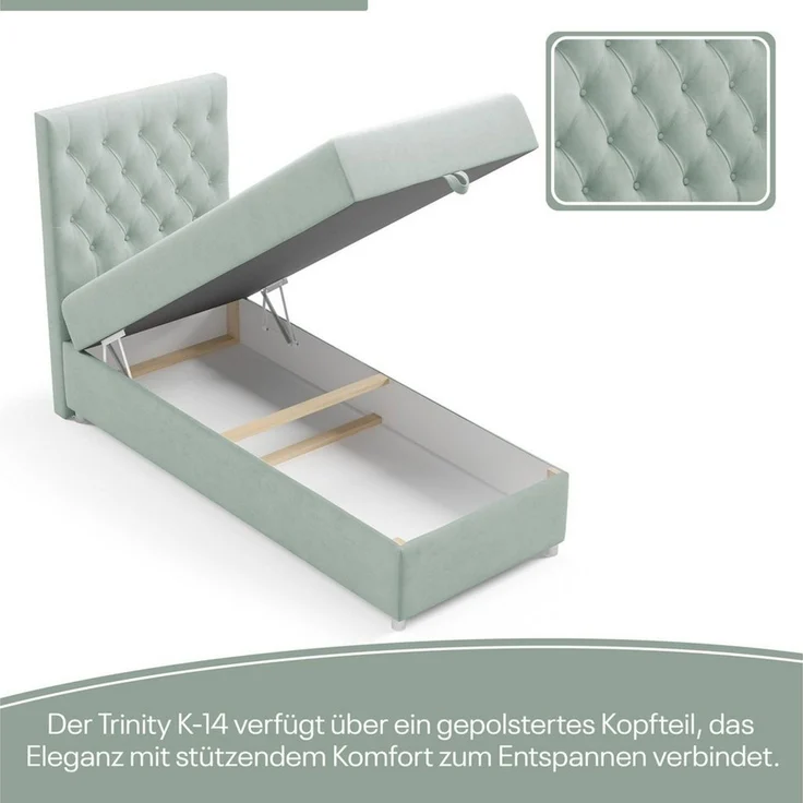 Best for Home Boxspringbett mit Bettkasten K-14 SINGLE Bonell-Matratze inkl. Komfort Topper (Einzelbett, Polsterbett gepolstertes Kopfteil, Jugendbett, Kinderbett, 70x200 80x200 90x200 100x200 cm), Handwerksqualität, TOP Preis-Leistungs-Verhältnis – Bild 2