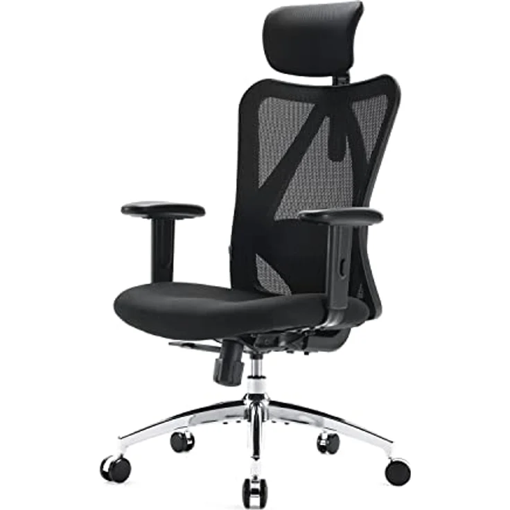 SIHOO Bürostuhl Ergonomischer Schreibtischstuhl, Drehstuhl hat Verstellbarer Lordosenstütze, Kopfstütze und Armlehne, Höhenverstellung und Wippfunktion, Rückenschonend, Bis 150kg/330LB Belastbar – Bild 2