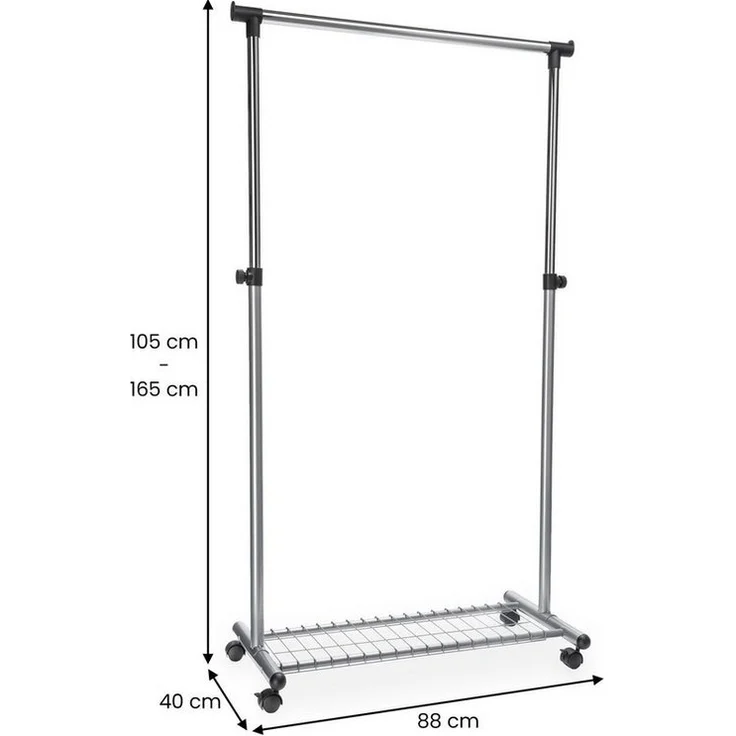 IDIMEX Garderobenständer ORLA, Rollgarderobe mit Schuhablage, mobiler Kleiderständer mit rollen gra – Bild 2