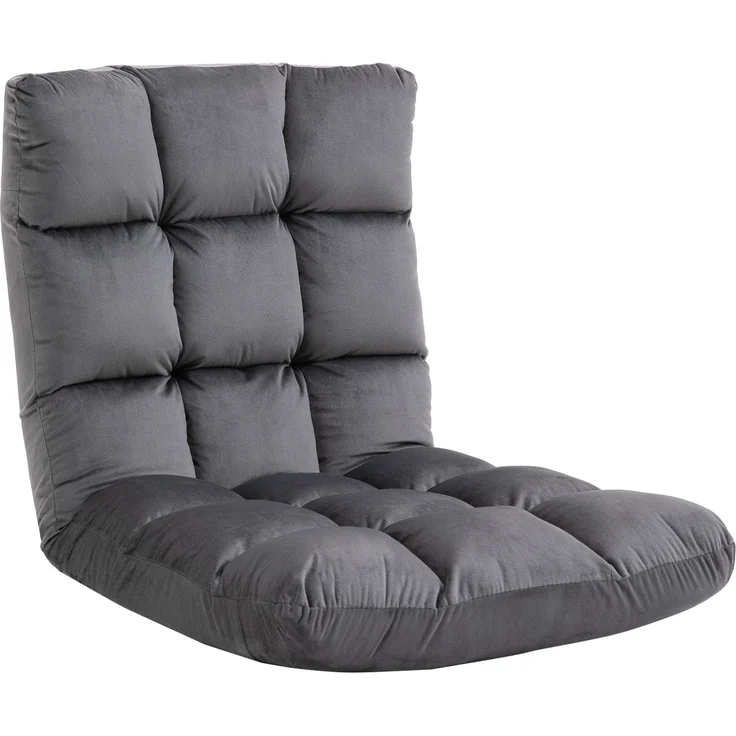 MELAYR, Sessel Gästematratze Bodensessel, verstellbare Rückenlehne, Velouroptik, 55 cm x 71 cm x 53.5 cm, Dunkelgrau – Bild 2