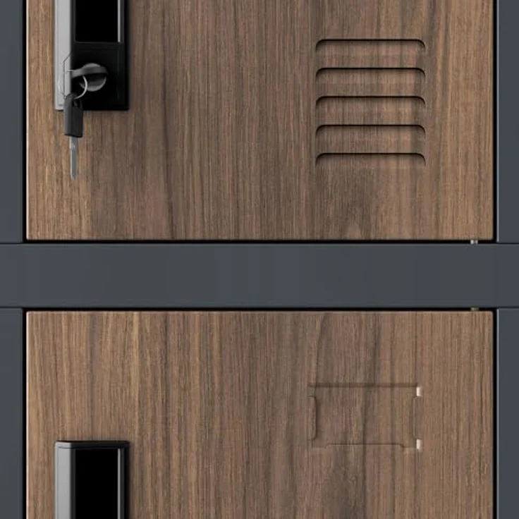 Jan Nowak Umkleideschrank 3B6A Fächerschrank Schließfachschrank mit 18 Fächern Metall Pulverbeschichtung 185 cm x 90 cm x 40 cm (Anthrazit-Holz) – Bild 6