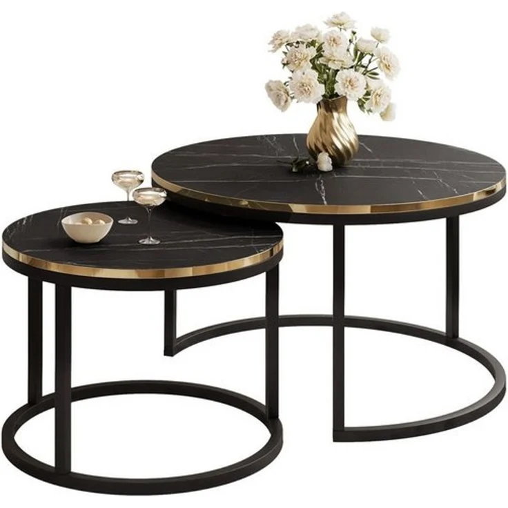 Lookway Couchtisch SOLEIL 2in1 MARMOR Runder Couchtisch mit Ablage (2er Set), Durchmesser: ⌀70 cm und ⌀50 cm – Bild 4
