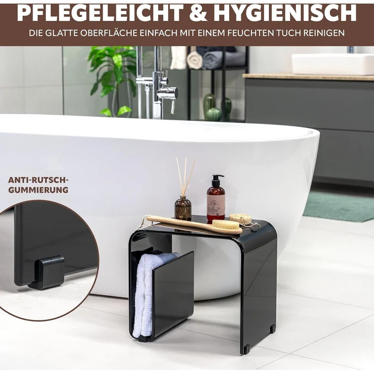 Acryl Beistelltisch mit Magazinhalter 2in1, schwarz-glänzend – Bild 5