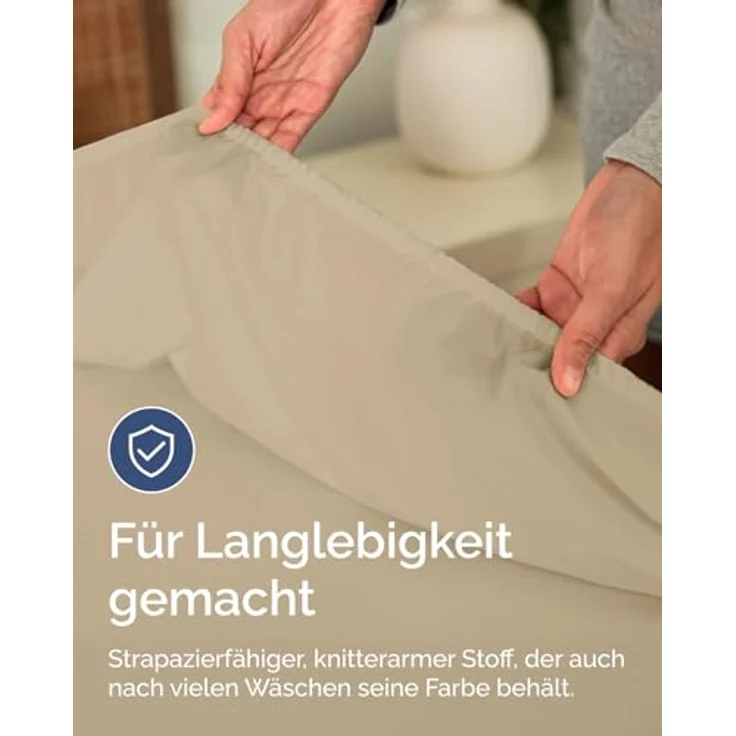 Spannbettlaken 120x190 cm Beige - 40cm (16") Tiefe Tasche - Premium Mikrofaser Spannbetttuch - Weich, Knitter- und Bügelfrei - Atmungsaktiv, Hypoallergen und Oeko-TEX Standard 100 Zertifiziert – Bild 6