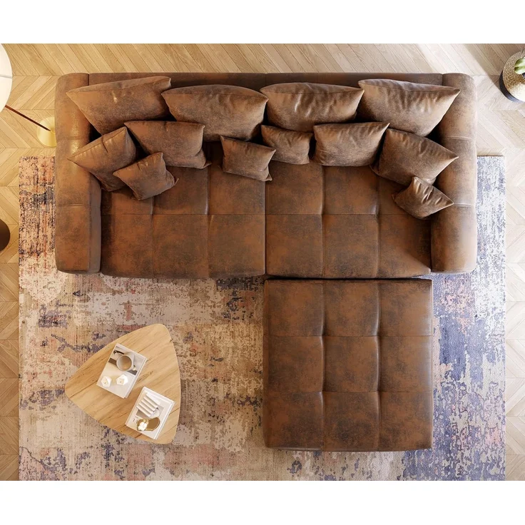 Delife 'Violetta' Big-Sofa, Mirkofaserstoff, 310 x 135 x 62 cm, Braun, mit Hocker – Bild 7