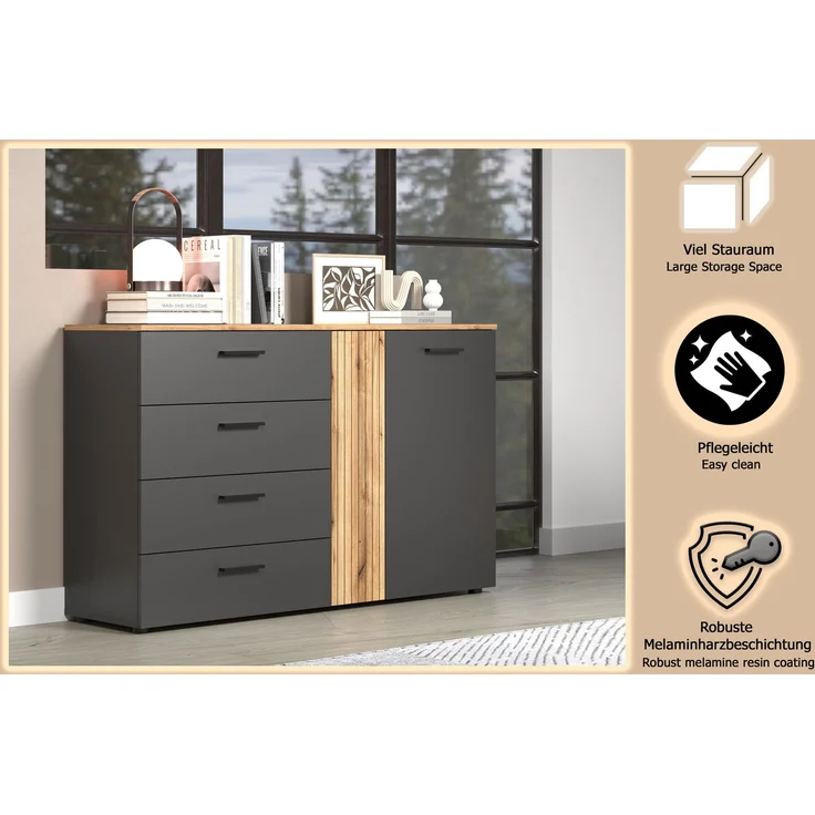 Sideboard Avila in grau und Eiche Evoke 139 cm – Bild 14