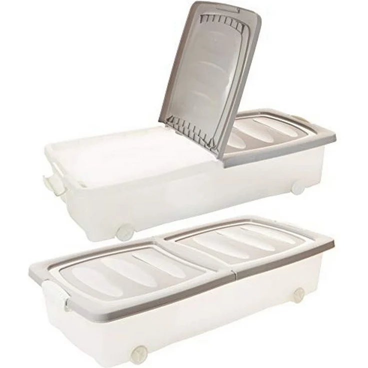 Centi Aufbewahrungsbox Unterbettbox mit Rollen und geteiltem Deckel (2er-Set) – Bild 3
