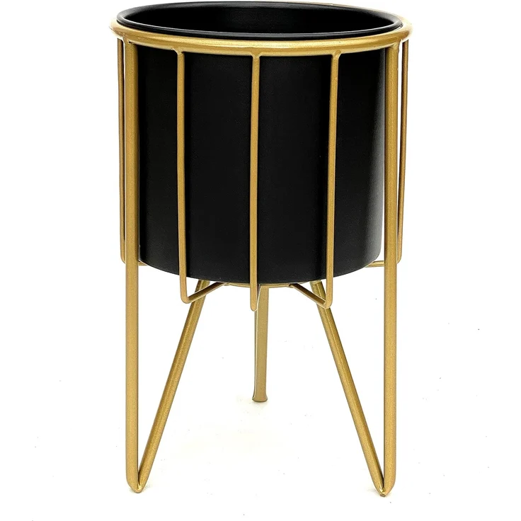 DanDiBo Blumenhocker mit Topf Metall Gold Schwarz Rund 2er Set Blumenständer 96039 Blumensäule Modern Pflanzenständer Pflanzenhocker – Bild 6