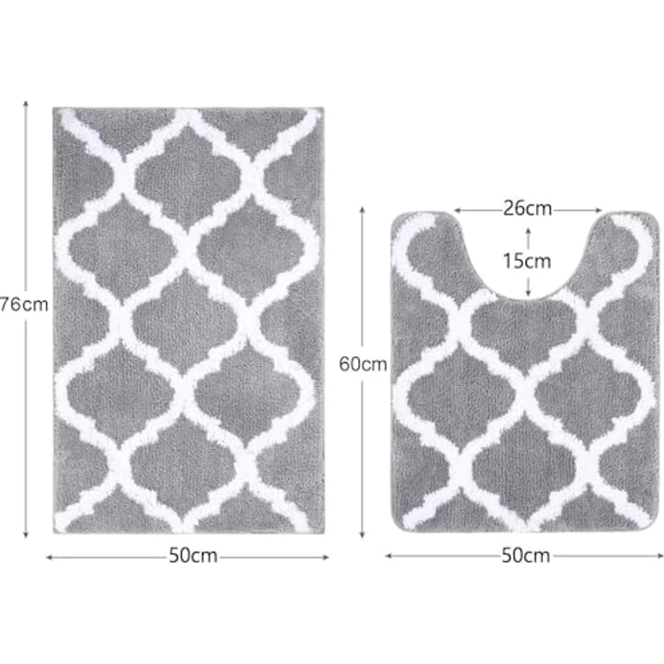 Homaxy rutschfest Badematten Set 2 teilig Weich Hochflor Bad WC Badezimmerteppich Set Mikrofaser Badvorleger Set 2teilig -Grau – Bild 4