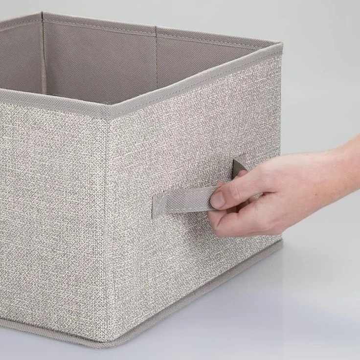 Aufbewahrungsbox mDesign Stoffbox mit Griff Kunstfaser 2er Set hellgrau/leinen – Bild 7